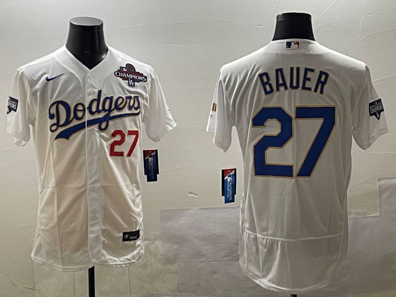 Men Los Angeles Dodgers #27 Bauer White Gold Elite 2025 Nike MLB Jersey style 6->los angeles dodgers->MLB Jersey